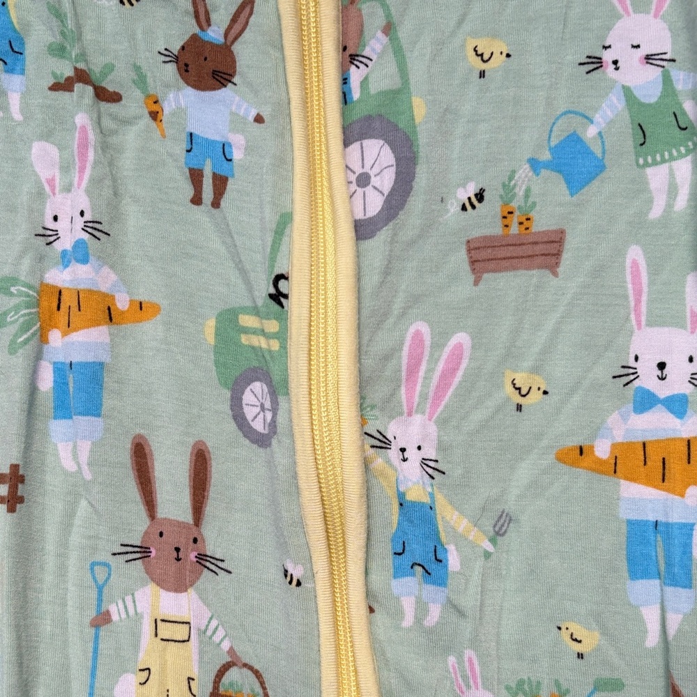 Little Sleepies Mint Green Bunny Garden Print Pajamas with Yellow Zipper
